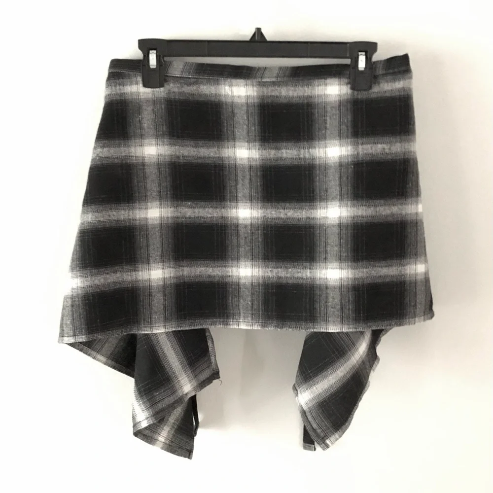Grunge Plaid Flannel Skirt Wrap Tie Belt Streetwear